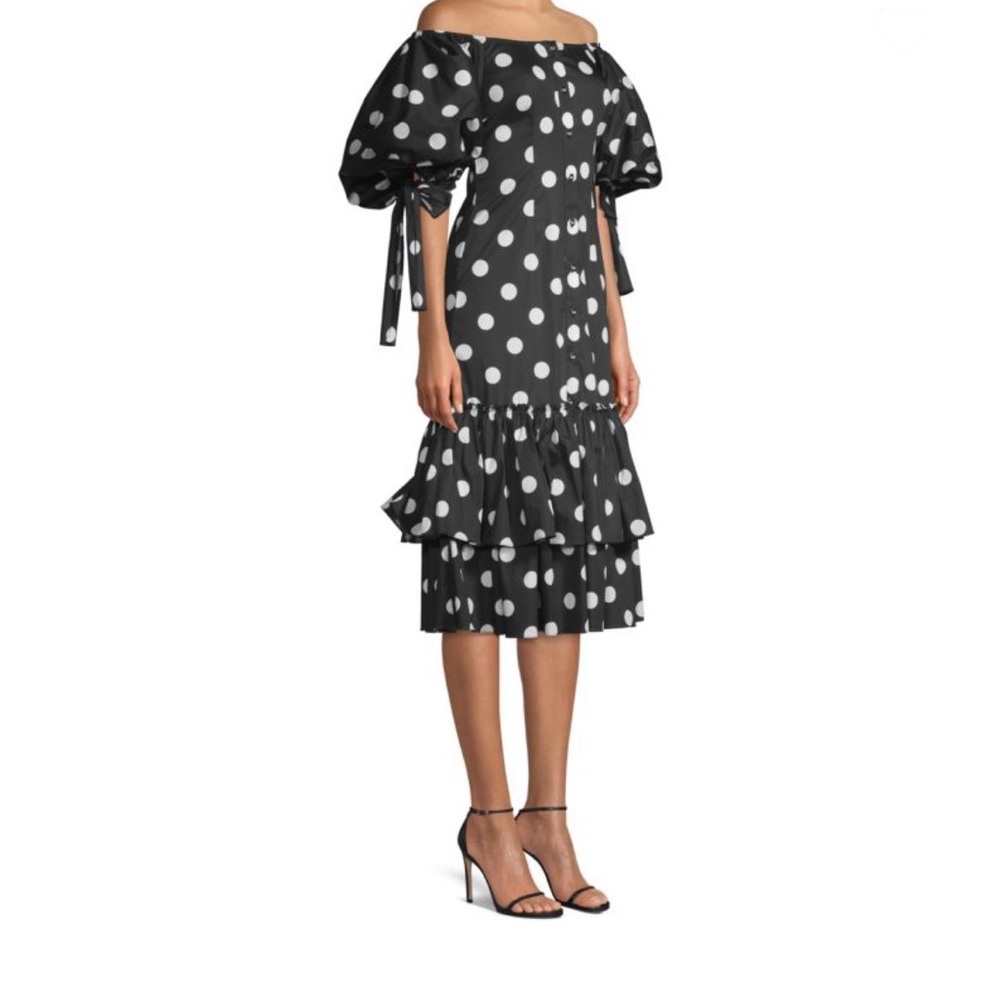 Nella Polka Dot Off-Shoulder Midi Dress